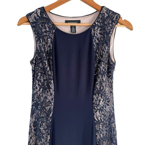 R&M Richards Navy Sequin and Lace Sleeveless Formal Evening Gown Maxi Dress, 4P - Picture 2 of 12